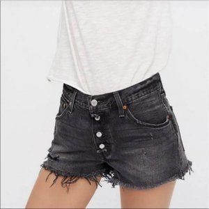 Levi's 501 High Rise Exposed Button Fly, washed black denim shorts, W27